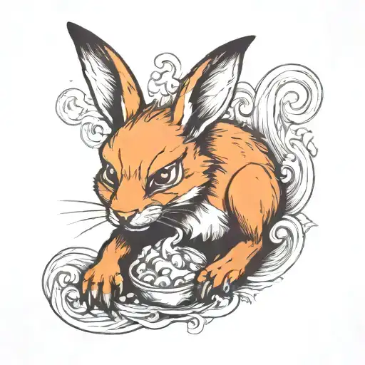 angry bunny eating a fox tail tattoo design idea