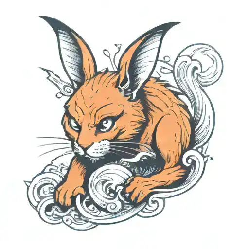 cat with mermaid tail holding trident  tattoo design idea