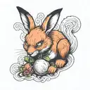 angry bunny eating a fox tail tattoo design idea