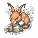 angry bunny eating a fox tail tattoo design idea