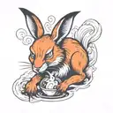 angry bunny eating a fox tail tattoo design idea