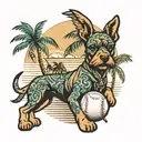 palm trees baseball dog beach tattoo design idea