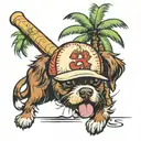 palm trees baseball dog beach tattoo design idea