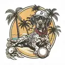 palm trees baseball dog beach tattoo design idea