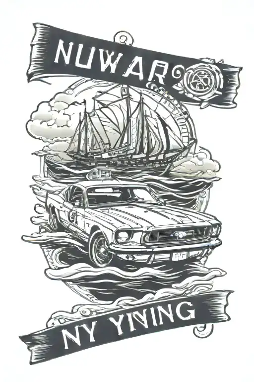 arm sleeve, nyc, travel, security boat, mustang car, ocean tattoo design idea