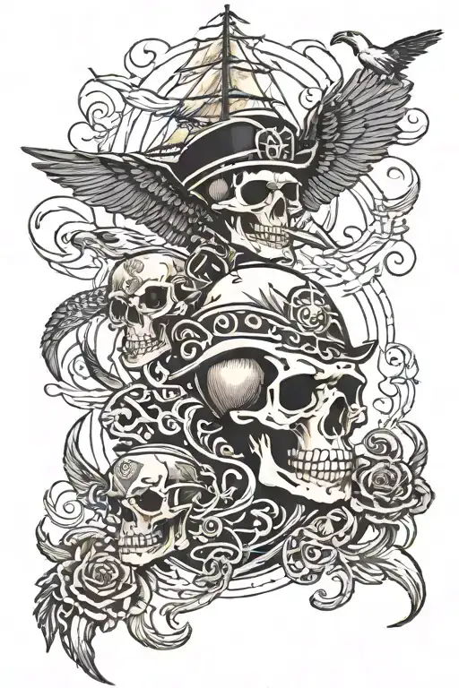 skull, ships, panthers, eagle soaring, boxer, cowboy tattoo design idea