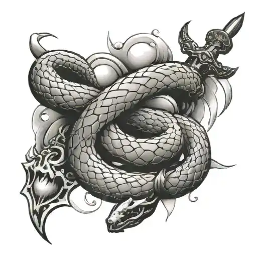 snake around sword tattoo design idea