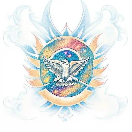 Traditional-style tattoo featuring a soaring eagle against a backdrop of swirling galaxies tattoo design idea