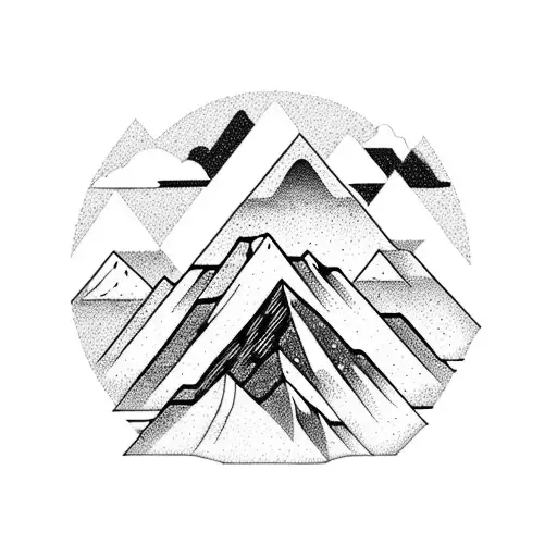 A majestic mountain range silhouetted against a vibrant sunset tattoo design idea