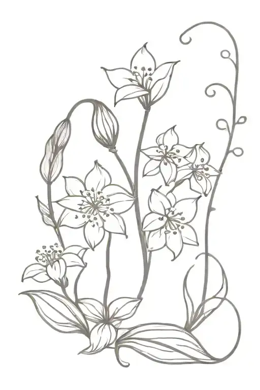 Lily of the valley,  chrysanthemum, water lily, violet tattoo design idea