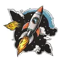 a rocket with sky is the limit with planets tattoo design idea
