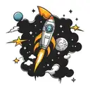 a rocket with sky is the limit with planets tattoo design idea