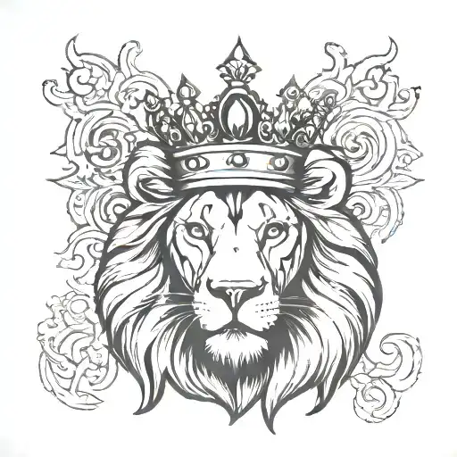 lion with king crown tattoo design idea