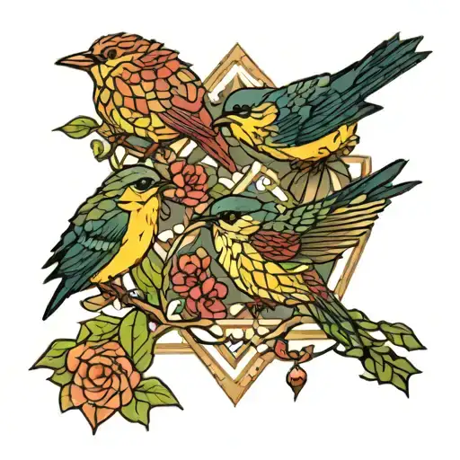 elm tree birds geometric design incorporating tattoo design idea