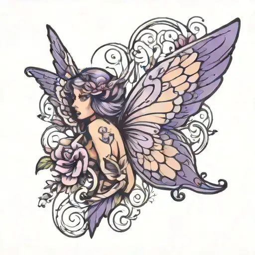 purple angel butterfly tattoo design idea