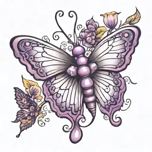 purple butterfly, angel, friends tattoo design idea