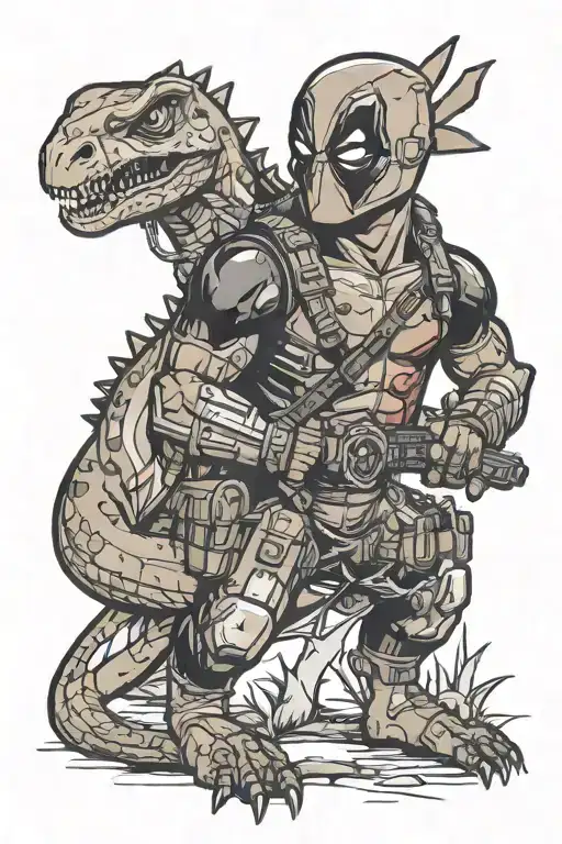 Deadpool Pikachu with Velociraptor  tattoo design idea