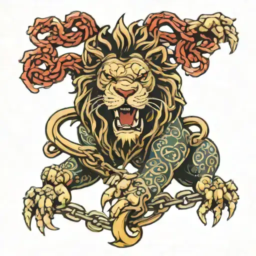 Lion break the chain links tattoo design idea