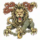 Lion break the chain links tattoo design idea