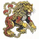 Lion break the chain links tattoo design idea