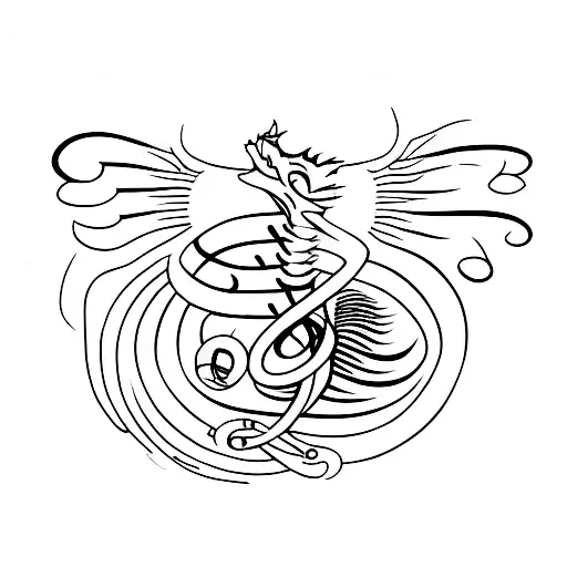 A minimalist tattoo of musical notes forming a dragon shape tattoo design idea