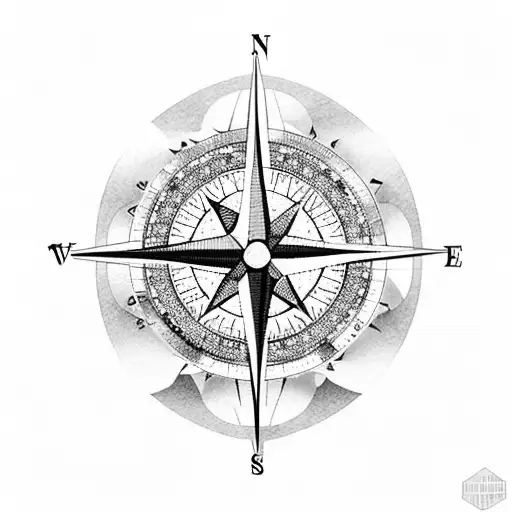 A compass rose with mountains in the background tattoo design idea