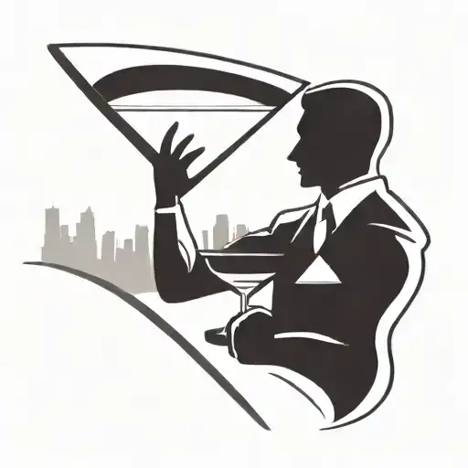 Bartender silhouette shaking a martini with a city skyline in the background tattoo design idea