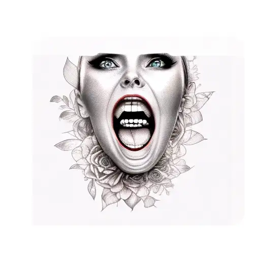 woman face screaming tattoo design idea