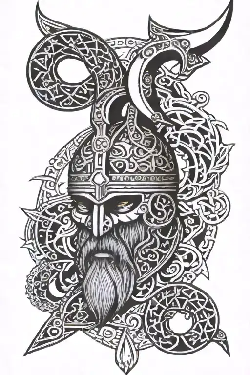 Viking-themed style tattoo that can go from elbow to wrist, and has good contrast to the skin underneath tattoo design idea