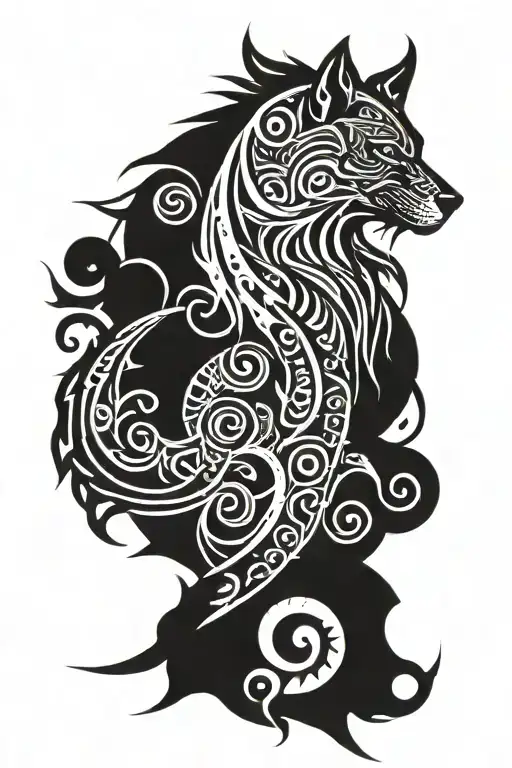 Viking-style tribal tattoo that has good contrast to the skin underneath, there should be forest, wolf, raven, knots... tattoo design idea