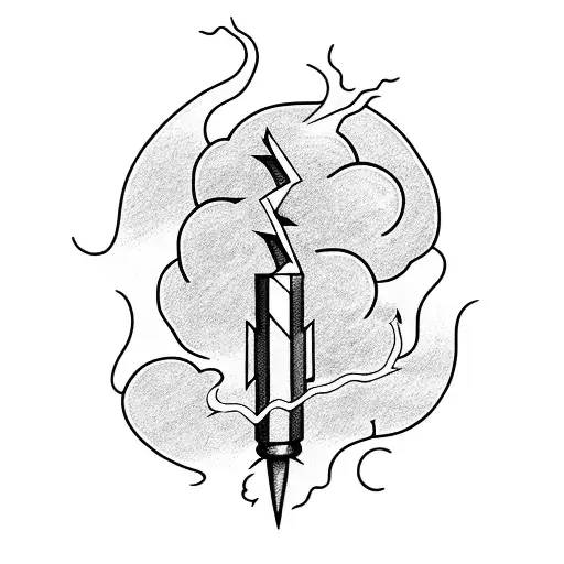 A bolt of lightning coming out of a cloud, and around both of them, a flame of fire tattoo design idea