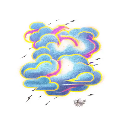 A bolt of lightning coming out of a cloud, and around both of them, a flame of fire tattoo design idea