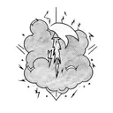 A bolt of lightning coming out of a cloud, and around both of them, a flame of fire tattoo design idea