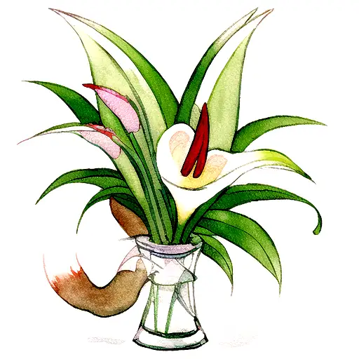 fox with glasses, calla lillies watercolour tattoo design idea