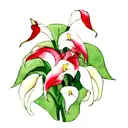 fox with glasses, calla lillies watercolour tattoo design idea