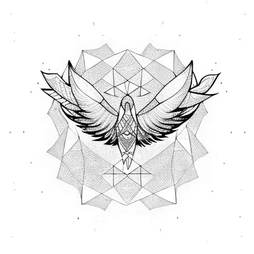 Symmetric Pheonix bird wings with a geometric patterns surrounding tattoo design idea