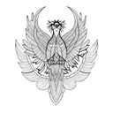 Symmetric Pheonix bird with a geometric patterns tattoo design idea