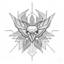 Symmetric Pheonix bird with a geometric patterns tattoo design idea