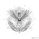 Symmetric Pheonix bird with a geometric patterns tattoo design idea