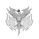 Symmetric Pheonix bird with a geometric patterns tattoo design idea