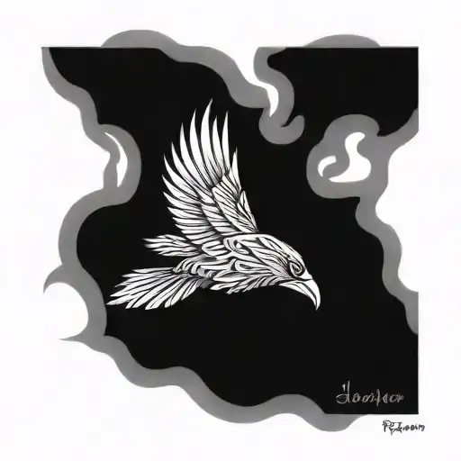 silver raven made of flames tattoo design idea