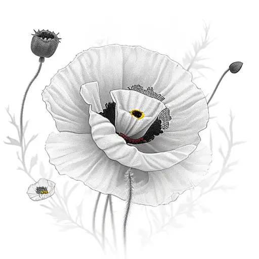 a flower bouquet with three poppies, one broken tattoo design idea