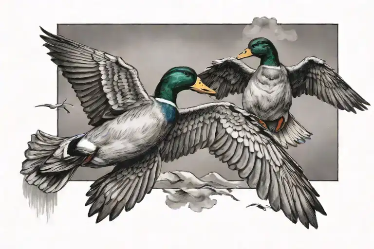 mallard ducks flying away in the same direction tattoo design idea
