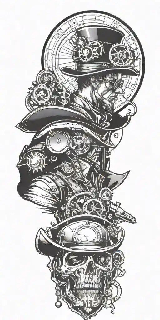 steampunk cowboy tattoo design idea