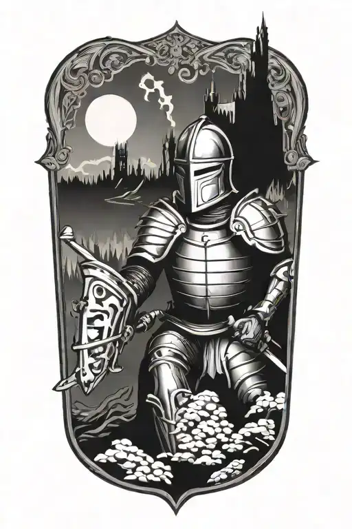 A knight in shining armor defending a castle tattoo design idea