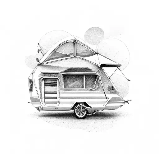 camper trailer towed by an Alfa Romeo Giulietta  tattoo design idea