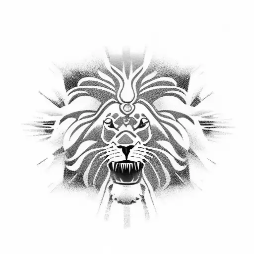 Jesus Christ Cross Lion sky tribal 3D tattoo design idea