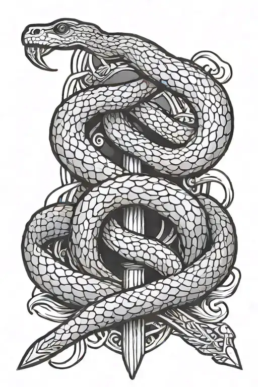 snake around a sword tattoo design idea