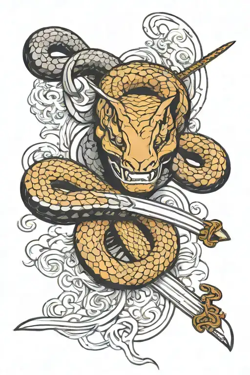 snake around a sword tattoo design idea