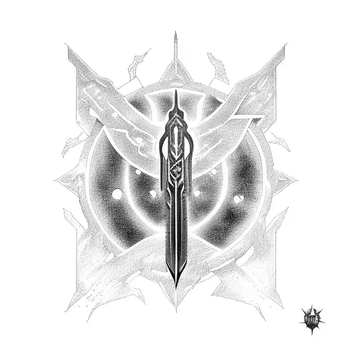 crossover of Energy sword from Halo and frostmourne from world of warcraft  tattoo design idea
